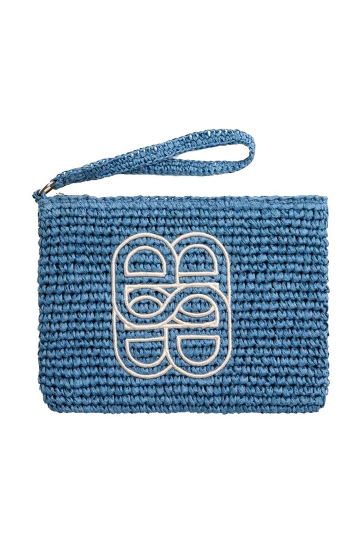 Mim Straw Clutch Blue