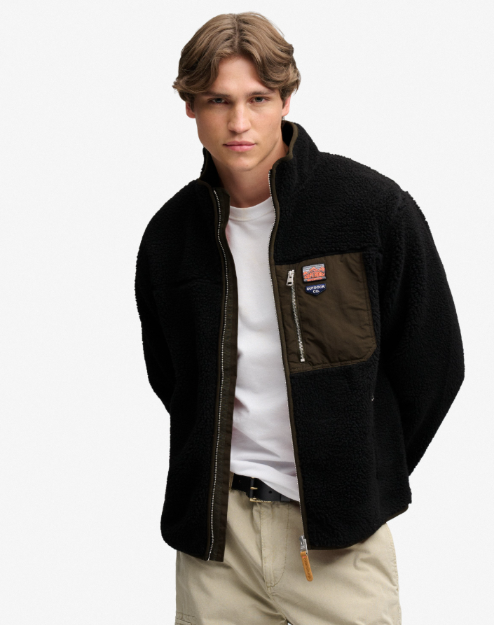 Vintage Retro Full Zip Fleece Black/Olive