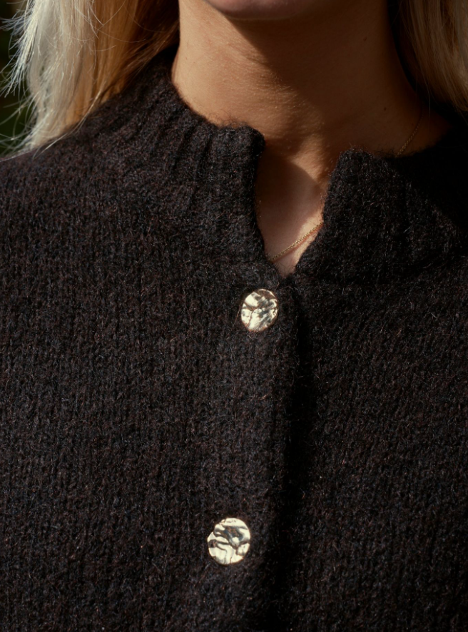 Taura Fluffy Knit Cardigan Dark Brown