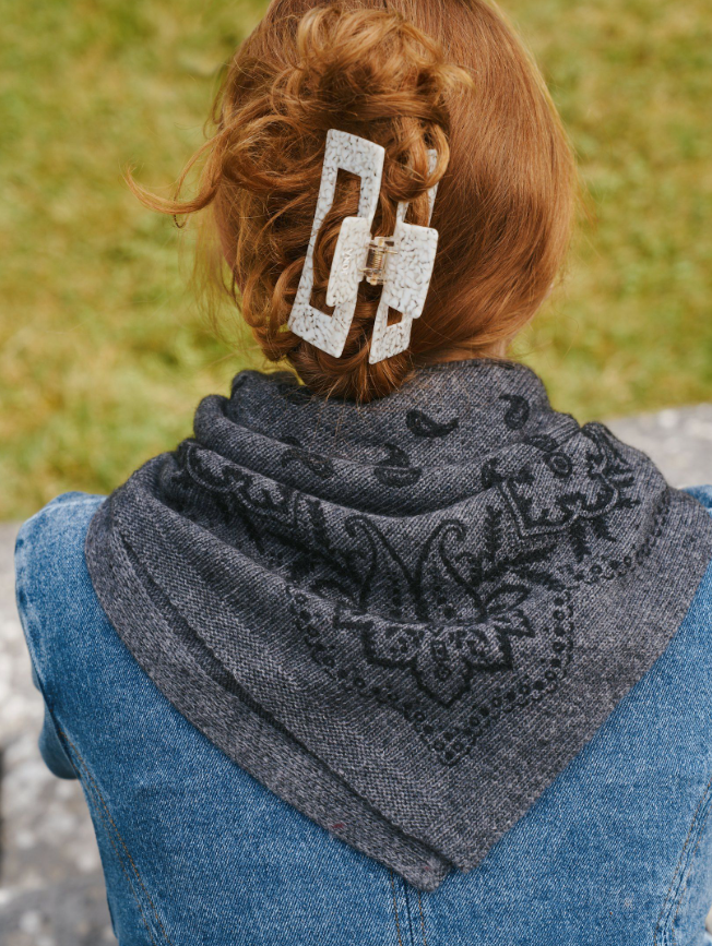 Adelina Paisley Knit Scarf Antracit Melange