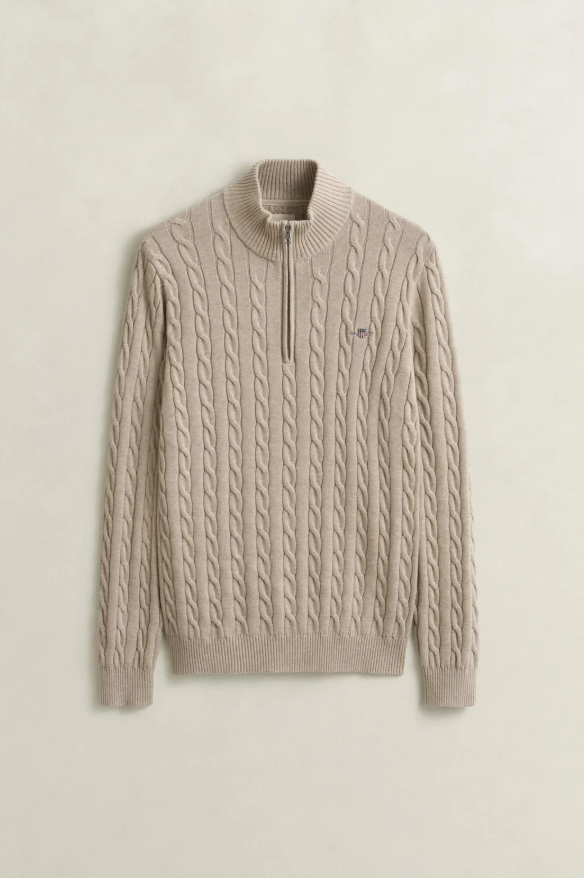 Cotton Cable Half Zip Clay Beige