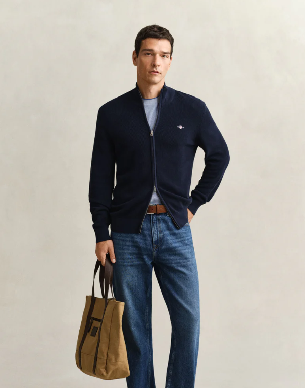 Waffle Knit Zip Cardigan