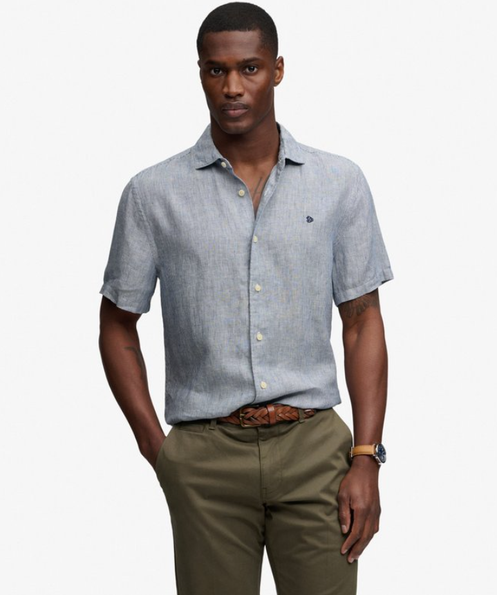 Riviera S/S Linen Shirt Ticking Navy Stripe