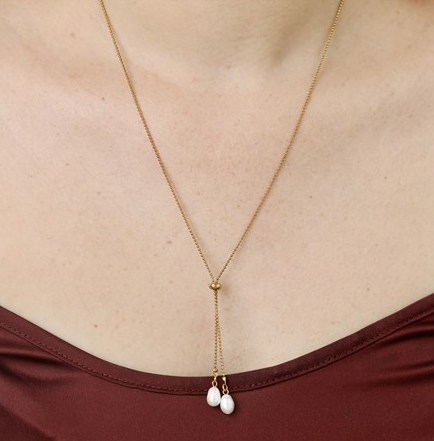 Barbro Lariat Pearl Necklace Gold