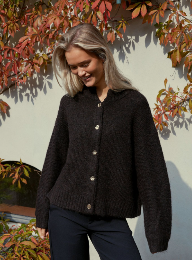 Taura Fluffy Knit Cardigan Dark Brown
