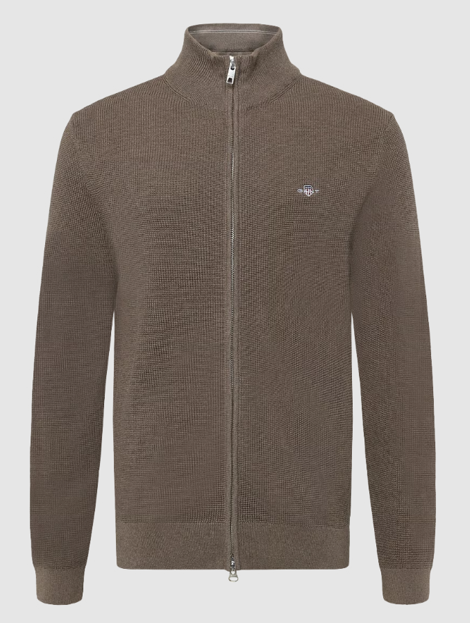 Waffle Knit Zip Cardigan