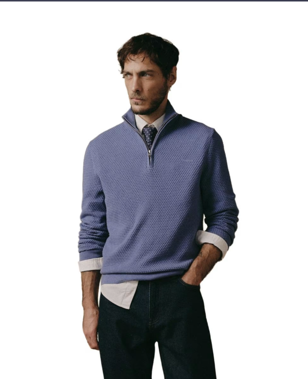 Textured Cotton Merino Half Zip