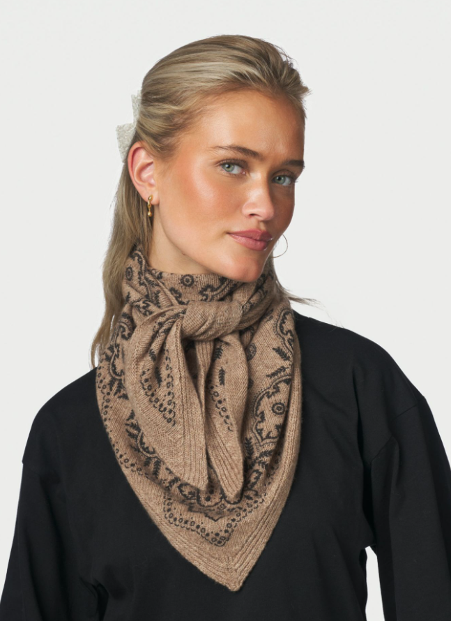 Lolana Paisley Knit Scaf Beige Melange