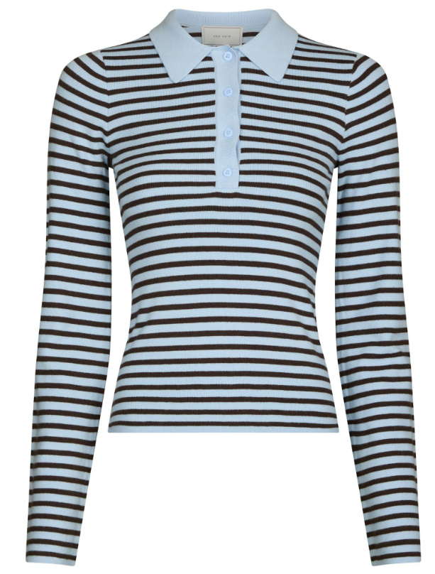 Fannya LS Striped Knit Polo Light Blue