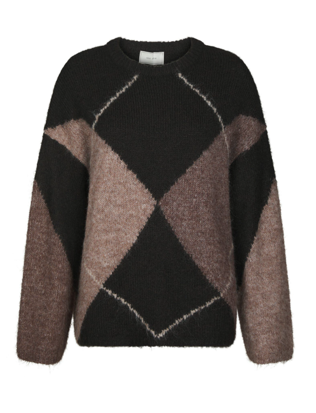 Inga Check Fluff Knit Blouse Dark Brown