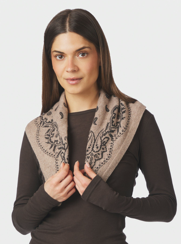 Adelina Paisley Knit Scarf Beige Melange