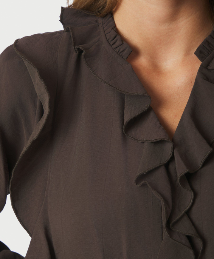 Larine Ruffle Blouse Dark Brown