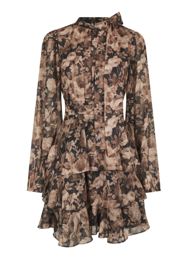 Mia Vintage Flower Dress Black Sand
