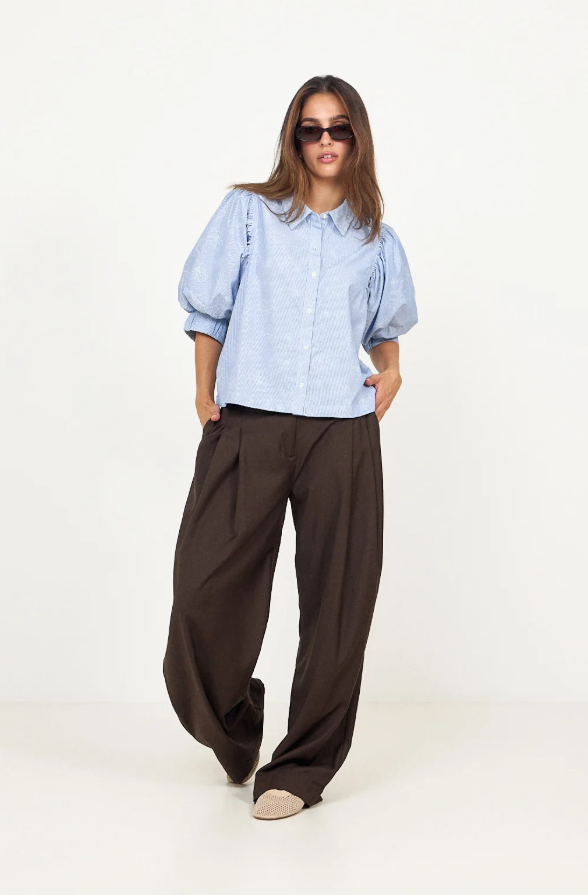 Etta Flower Stripe Shirt Light Blue