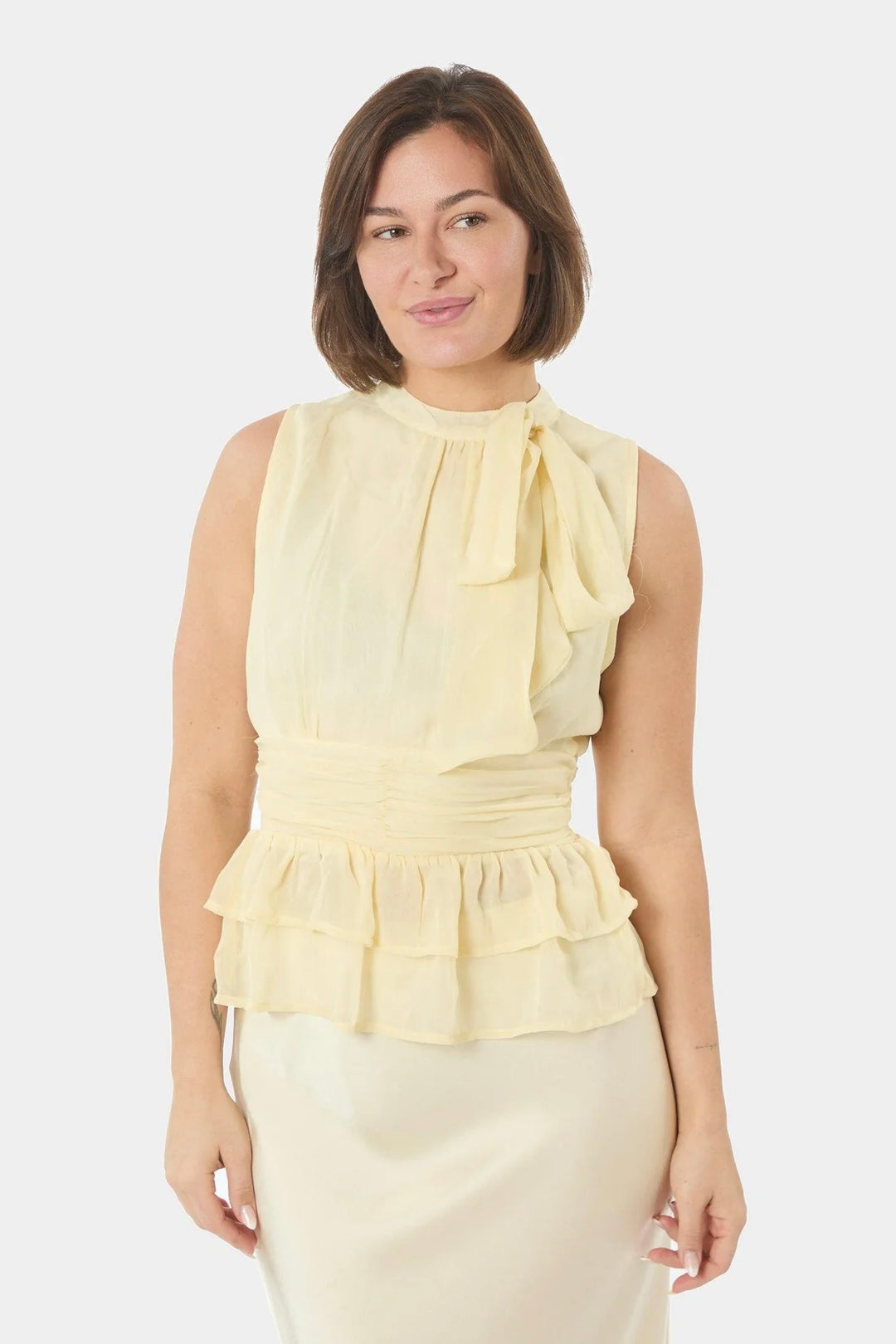 Ansol Solid Chiffon Top Light Yellow