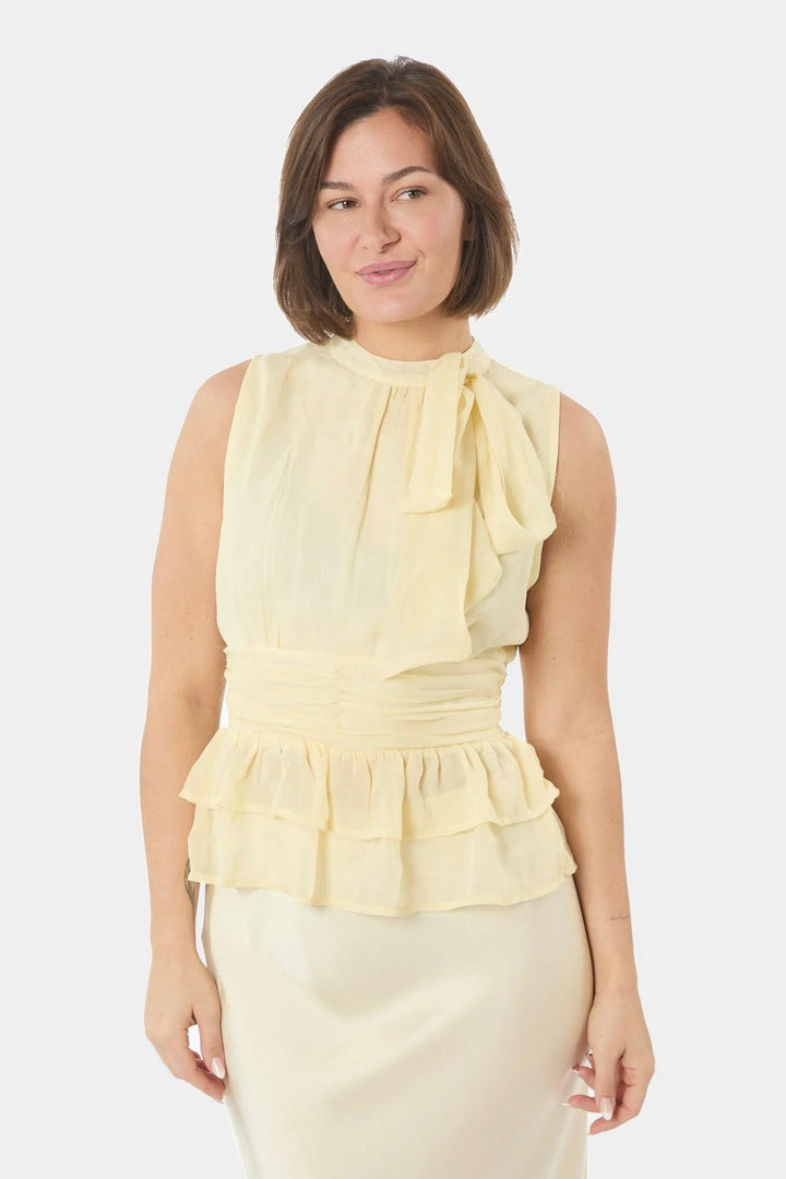 Ansol Solid Chiffon Top Light Yellow