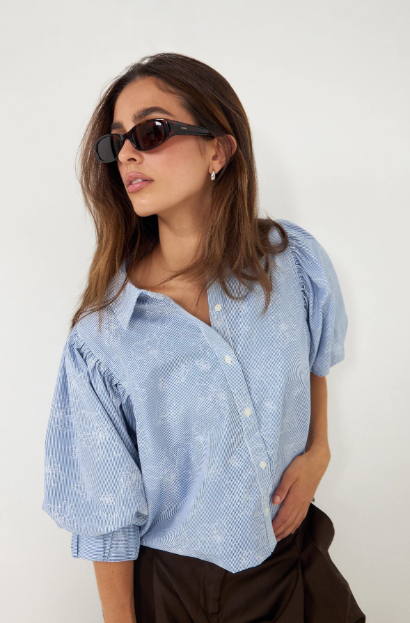 Etta Flower Stripe Shirt Light Blue