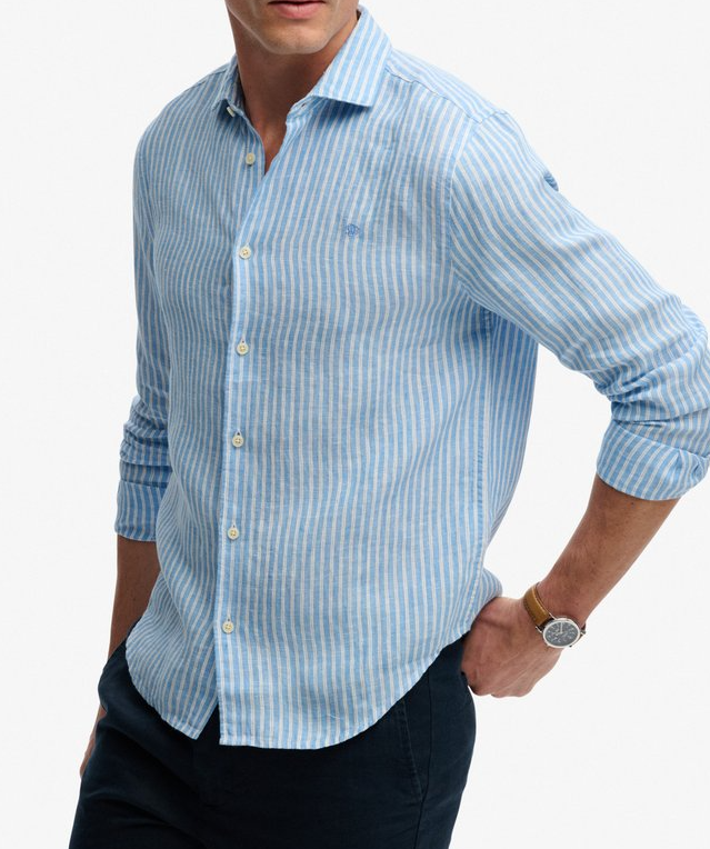 Riviera L/S Linen Shirt Classic Blue Stripe