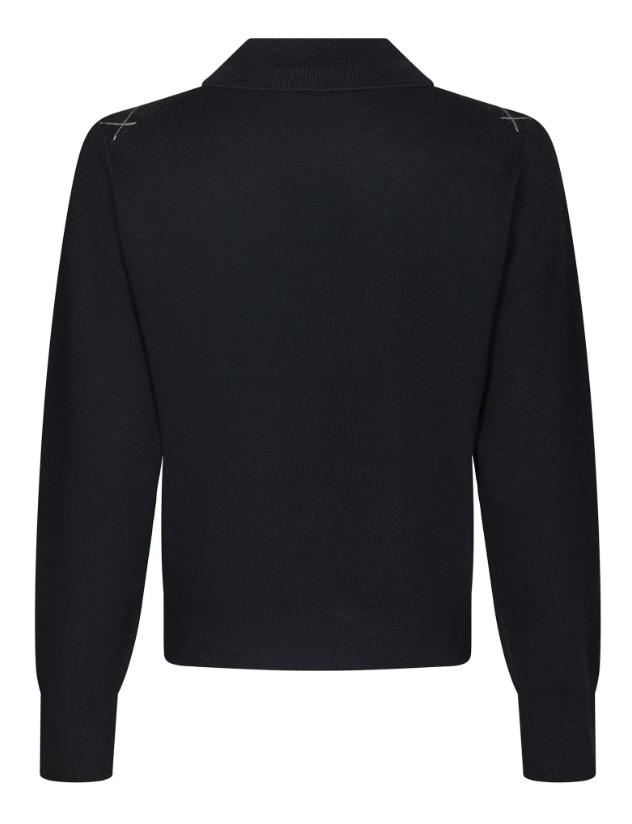 Julina Check Knit Blouse Navy