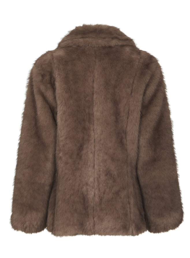 Ariella Faux Fur Peplum Jacket Warm Grey