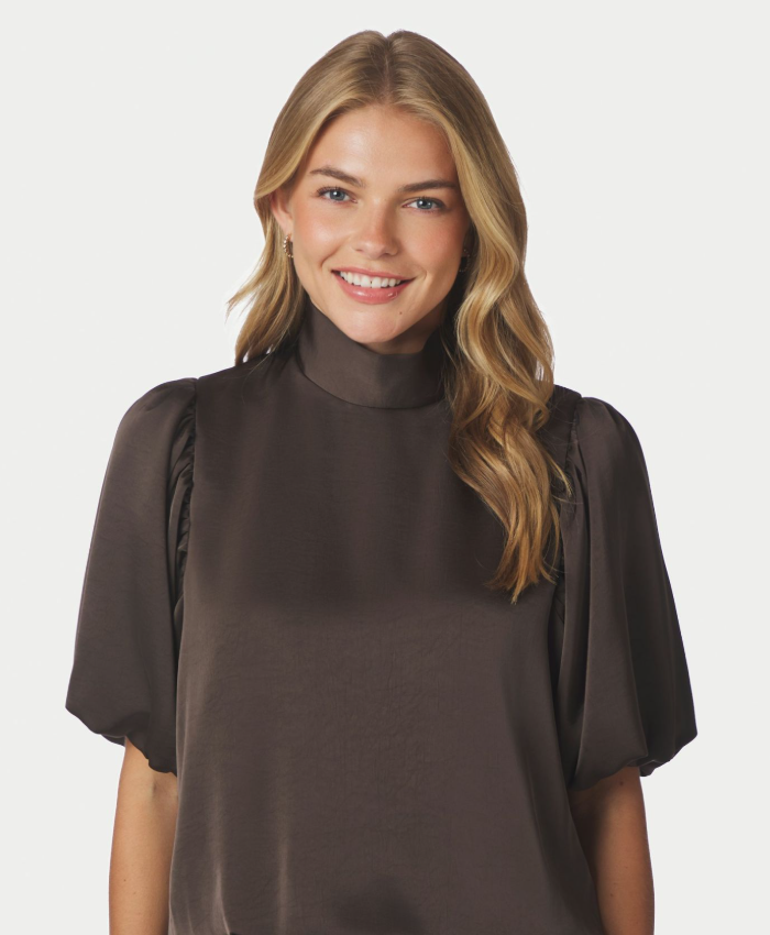Parisa Heavy Sateen Blouse Dark Brown