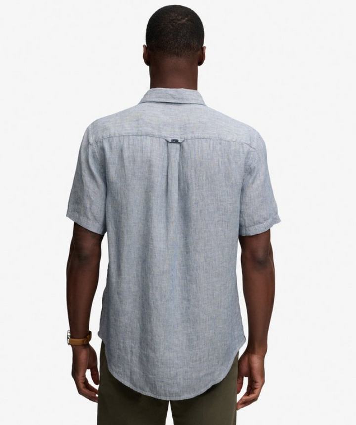 Riviera S/S Linen Shirt Ticking Navy Stripe
