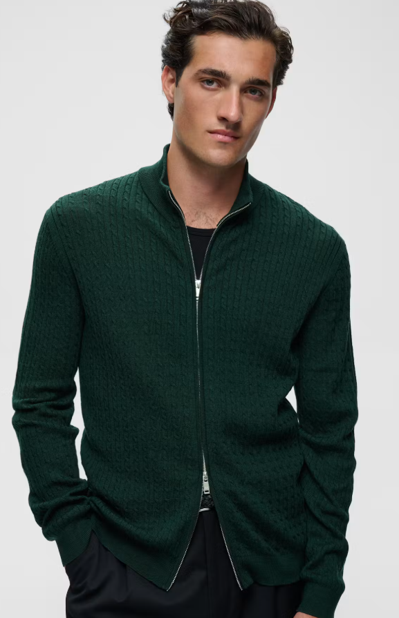 MAmason Cable Cardigan Scarab Melange