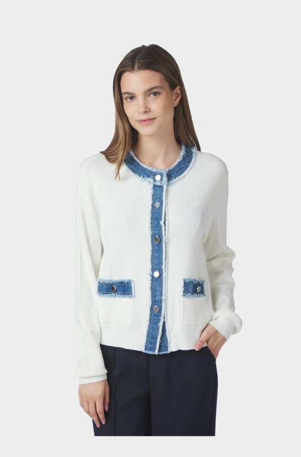 Zelma Knit Denim Cardigan Offwhite