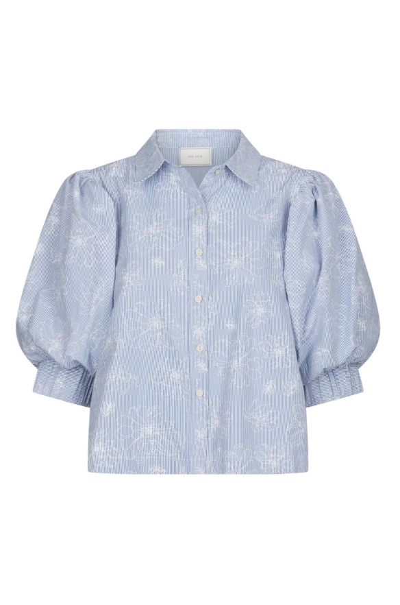 Etta Flower Stripe Shirt Light Blue