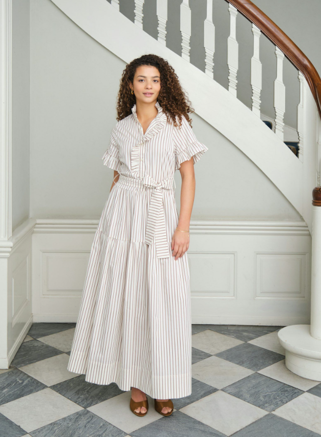 Nellie Wide Stripe Dress Production Ivory