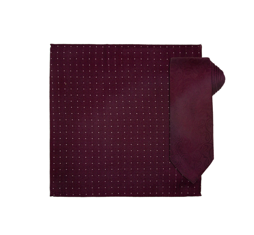 Silkeslips+lommetørkle Paisley Vinrød