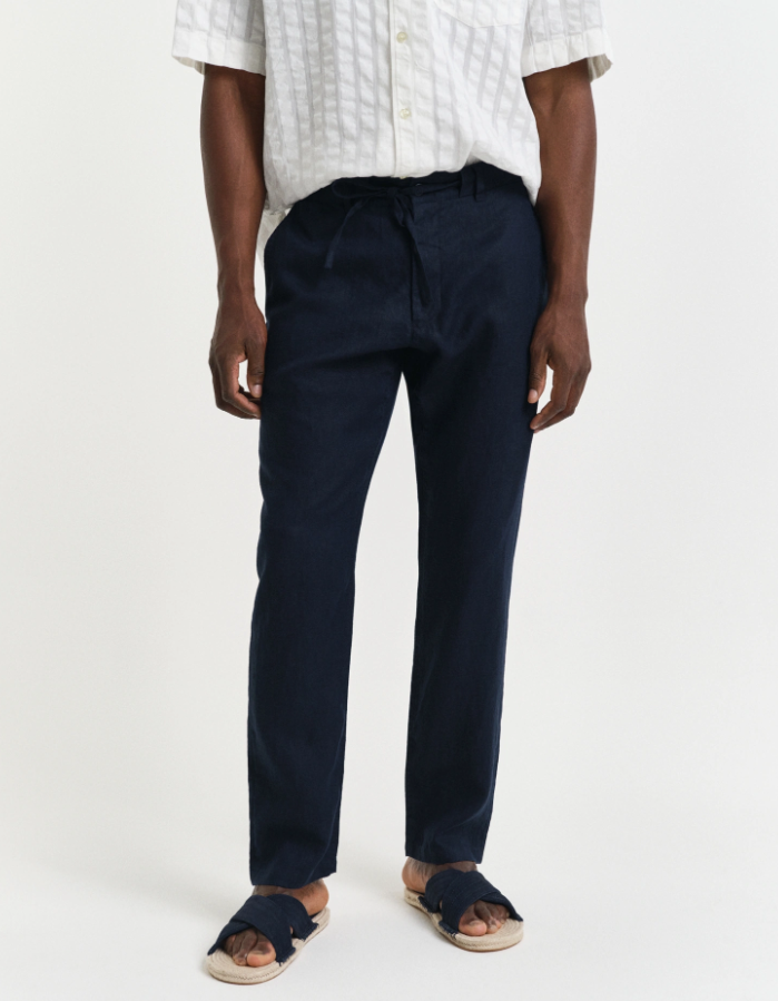Reg Linen DS Pants Evening Blue