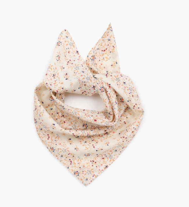 Scarf With Flowers 60x60 cm Offwhite