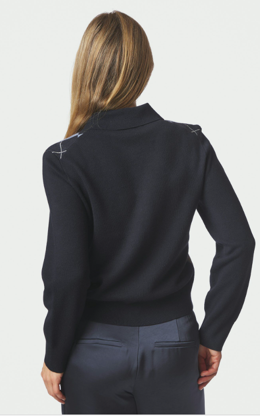 Julina Check Knit Blouse Navy