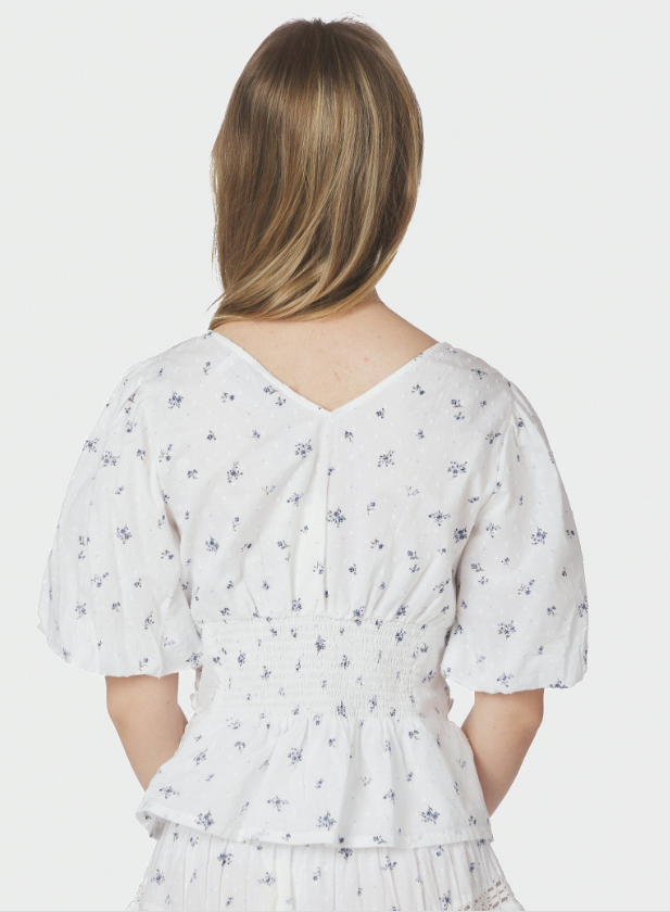 Sapura Flower Dobby Blouse Blue Flower