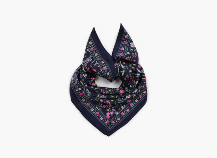 Skjerf med Floral Print 70x70 cm Marine Blå