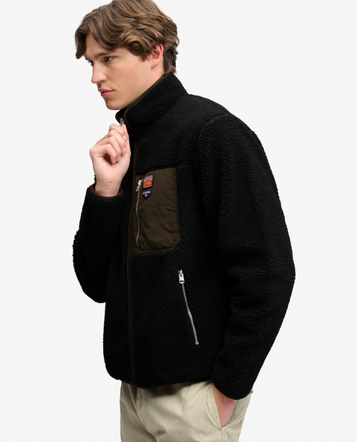 Vintage Retro Full Zip Fleece Black/Olive
