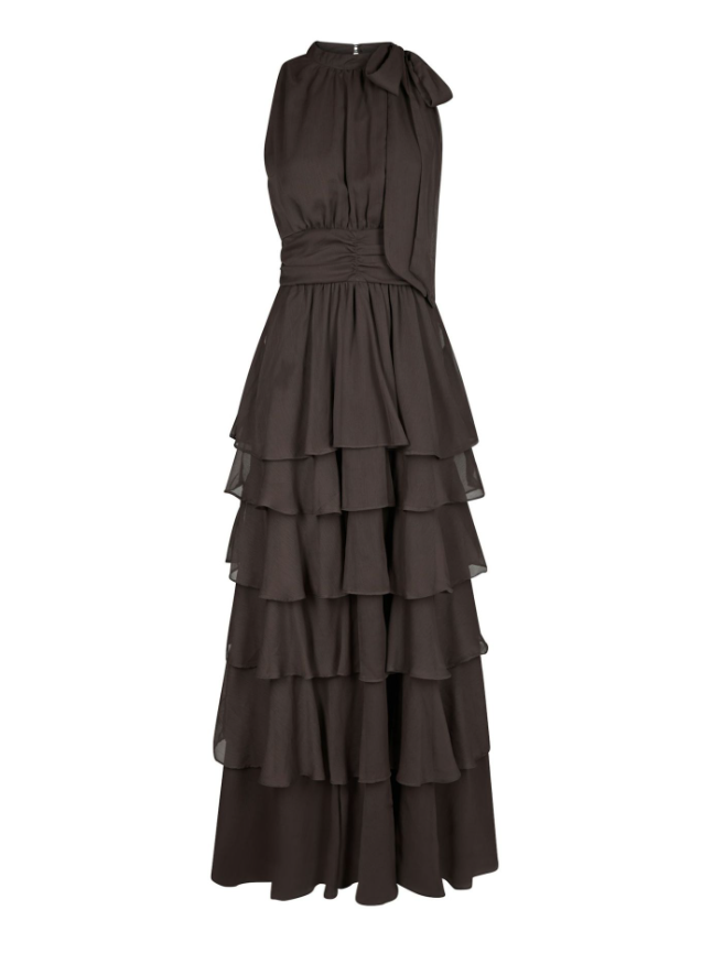Marli Solid Chiffon Dress Dusty Brown
