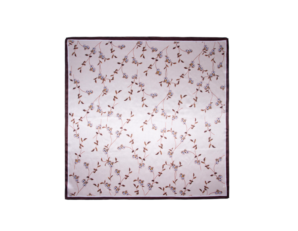 Skjerf Blomstret Silke 70x70 New Brun