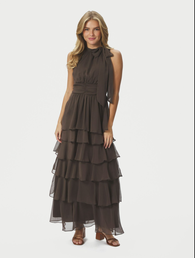 Marli Solid Chiffon Dress Dusty Brown