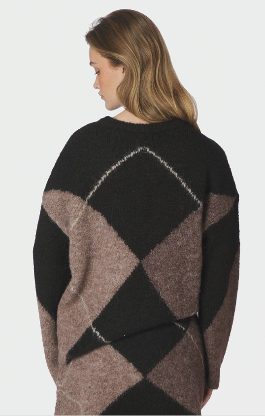 Inga Check Fluff Knit Blouse Dark Brown