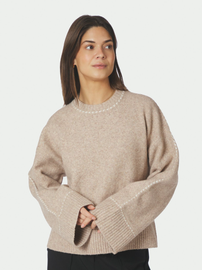 Roeme Knit Stitch Blouse Beige Melange