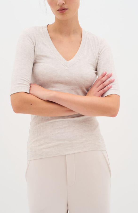 DagnaIW Melange V T-Shirt Ecru