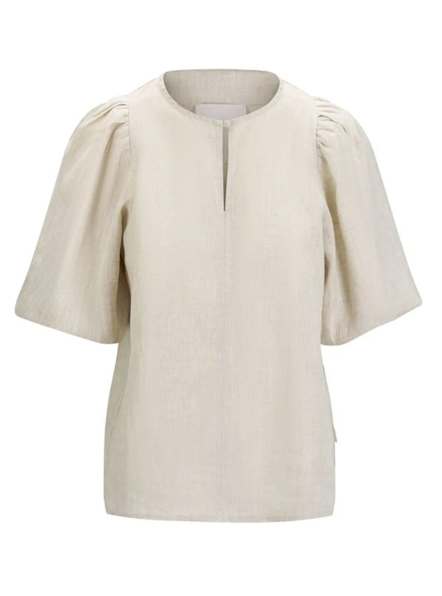 Anna Linen Top Beige Melange