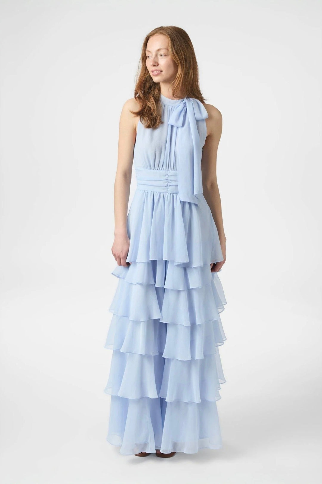 Marli Solid Chiffon Dress Light Blue