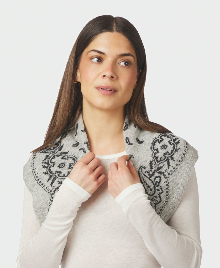 Adelina Paisley Knit Scarf Grey Melange