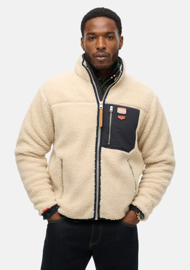 Vintage Retro Full Zip Fleece Oatmeal/Oli