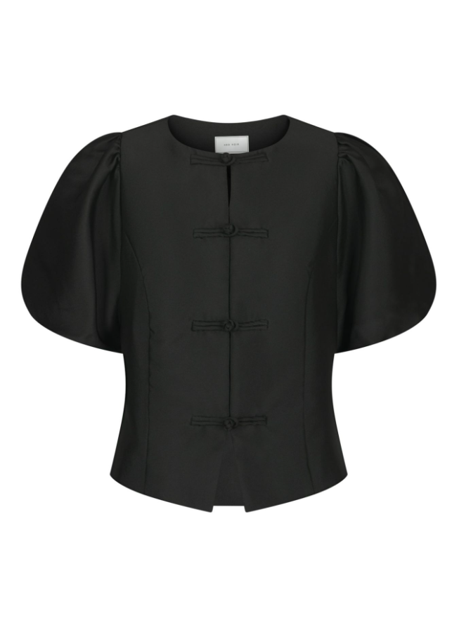 Anela Mandarin Dull Satin Blouse Black