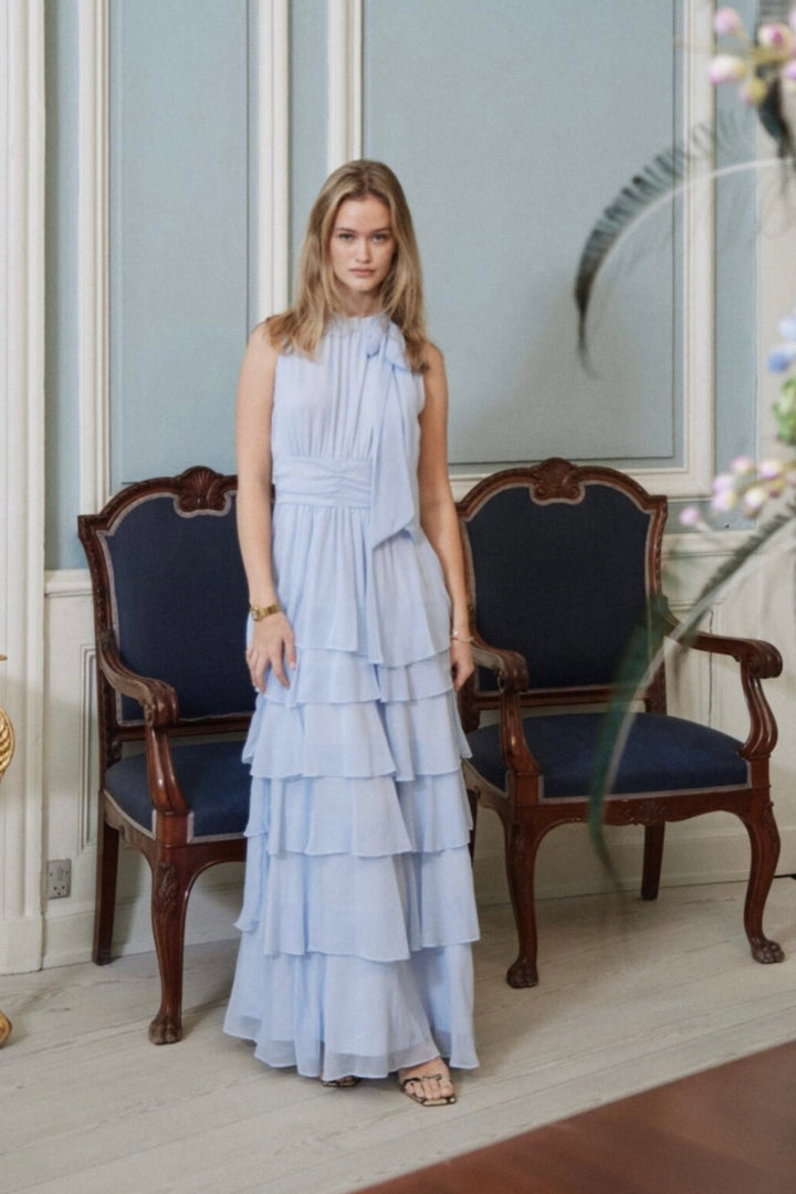 Marli Solid Chiffon Dress Light Blue