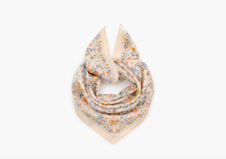 Skjerf med Floral Print 70x70 cm Offwhite